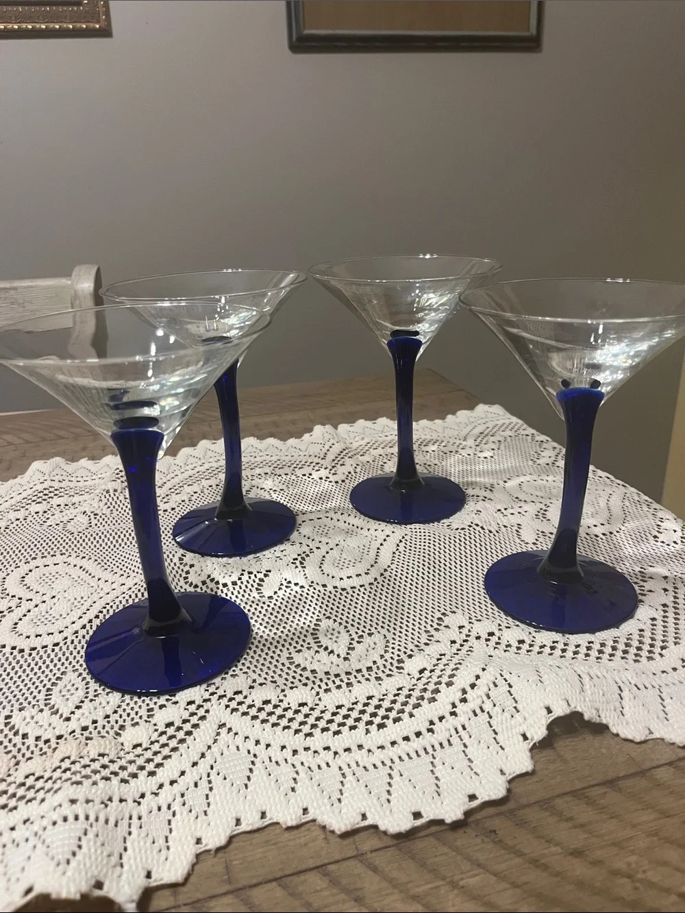 Set Of 4 Libbey Bravura Martini Glasses Cobalt Blue